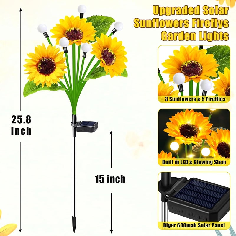 EDOF 6 Pack Sunflower with Firefly Lights,Solar Lights Outdoor Garden Decor,Solar Flowers Lights Waterproof,Sunflowers Birthday Gifts for Mom Women,Decorative Stakes Fairy Lights for Yard Patio Lawn - Image 3